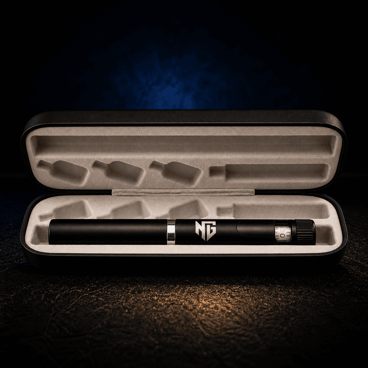 Open NG Syndicate travel case showing the injector pen inside